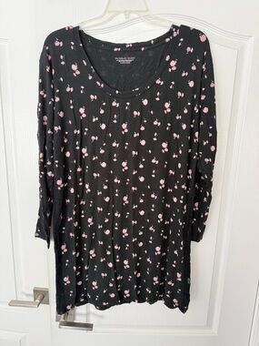 Victoria's Secret Black Nightgown with Light Pink Floral Accents, Lacy Sleeves